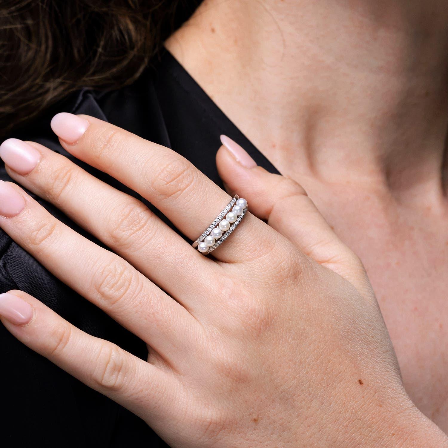 Taille ronde Bague Angara en or massif 14K avec perles de culture d'eau douce et diamants en vente