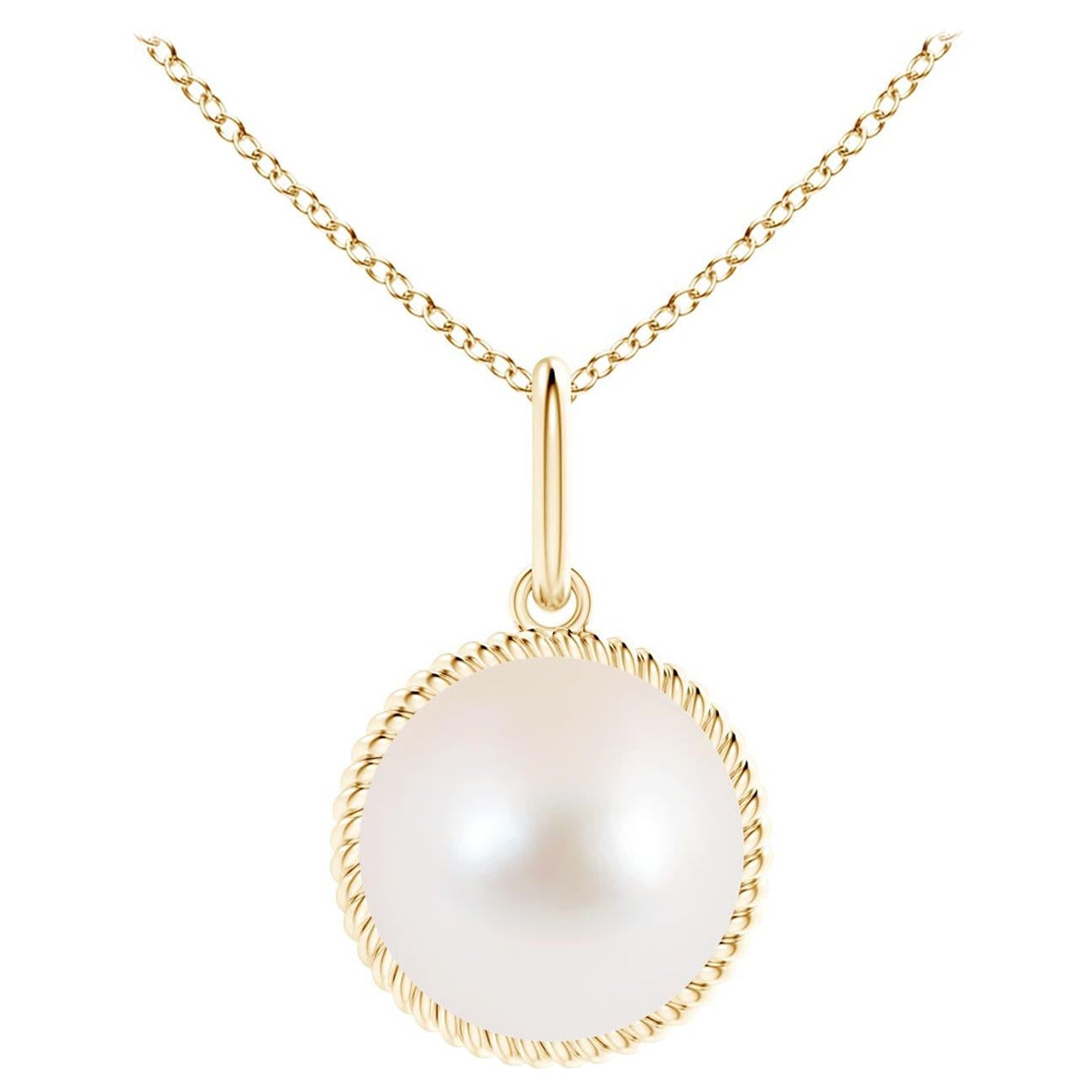 Angara Solitaire Freshwater Cultured Pearl Pendant in 14K Solid Gold for Women For Sale