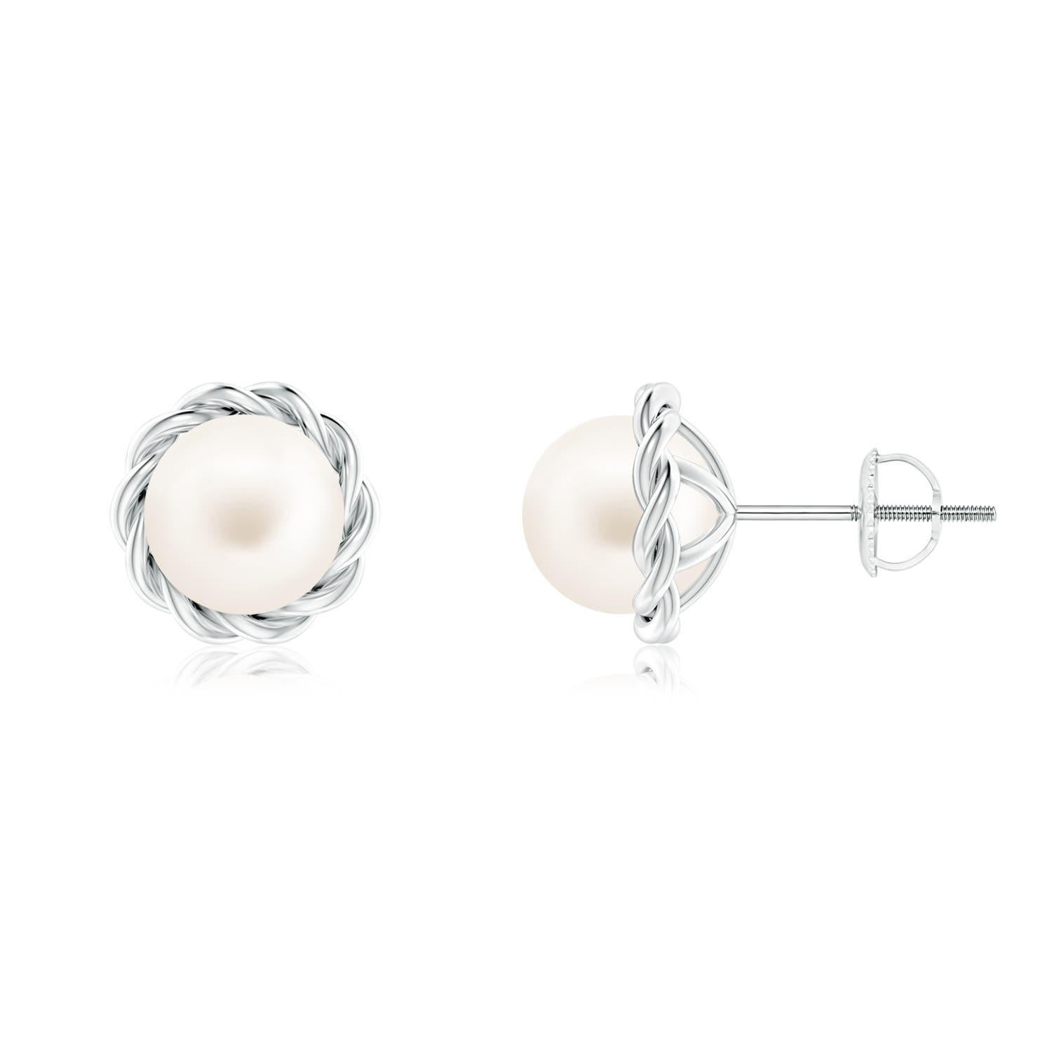 Angara - Clous d'oreilles en or massif 14K avec perles de culture d'eau douce solitaires et torsadées Neuf - En vente à Los Angeles, CA