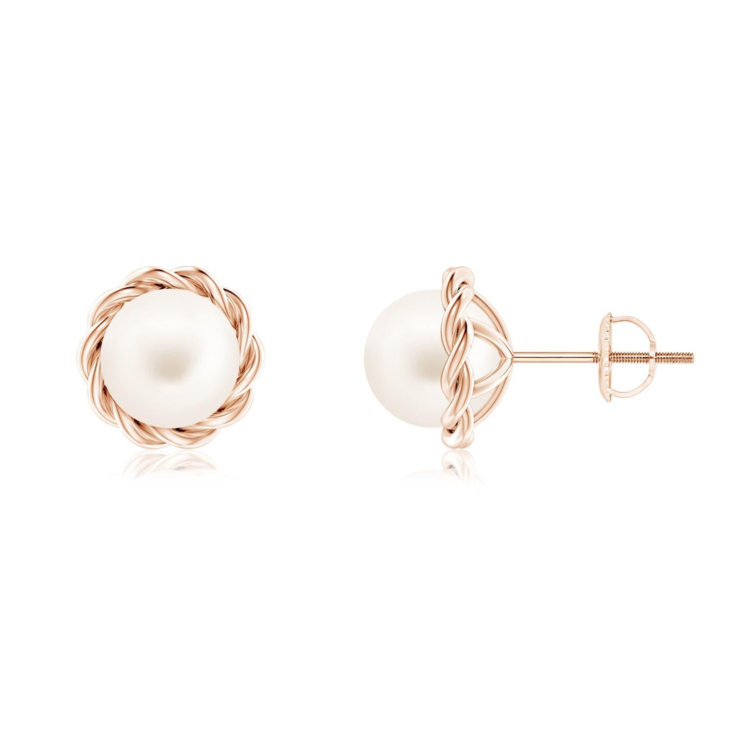 Angara - Clous d'oreilles en or massif 14K avec perles de culture d'eau douce solitaires et torsadées Pour femmes en vente
