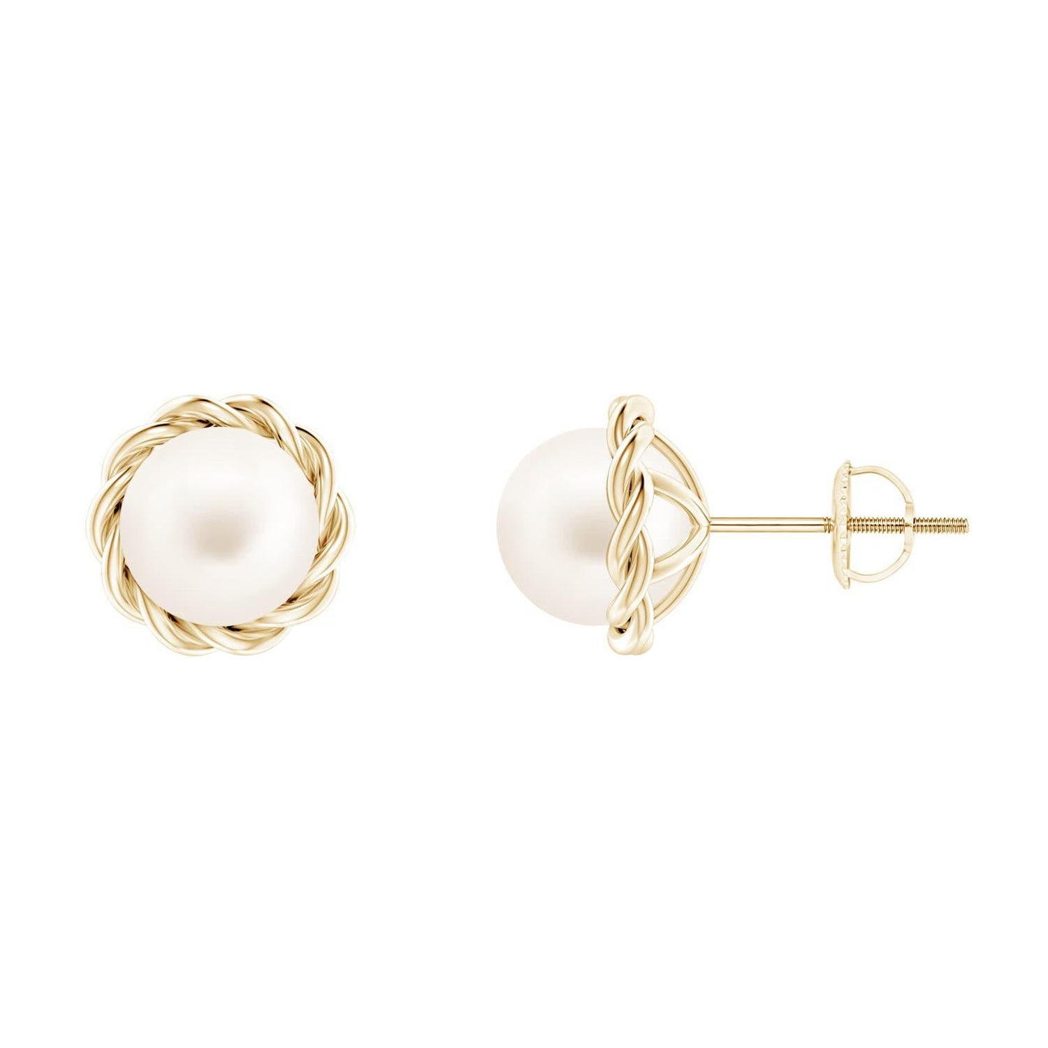 Angara - Clous d'oreilles en or massif 14K avec perles de culture d'eau douce solitaires et torsadées