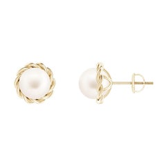 Angara - Clous d'oreilles en or massif 14K avec perles de culture d'eau douce solitaires et torsadées