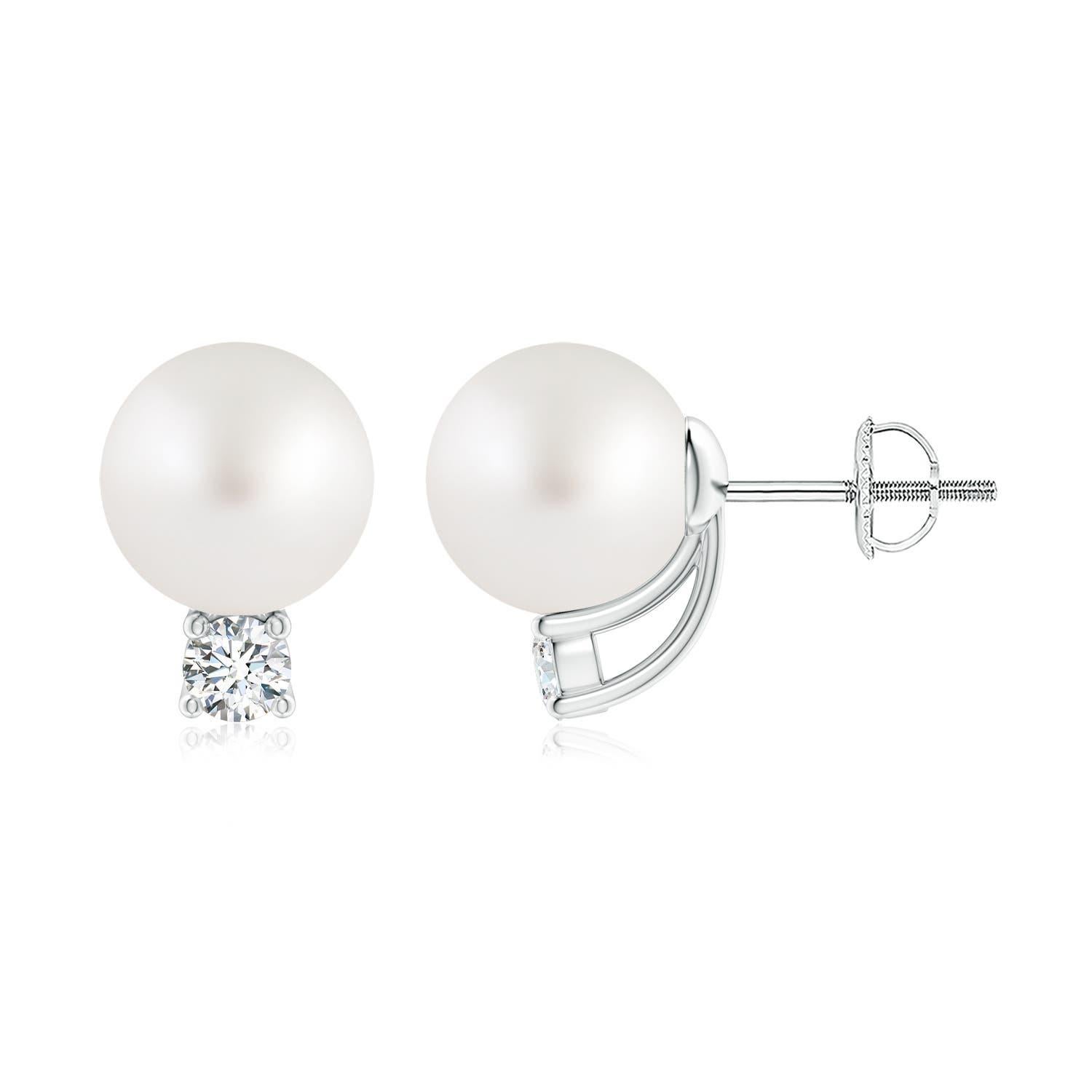 Angara - Clous d'oreilles solitaires en or massif 14 carats avec perles de culture des mers du Sud et diamants Pour femmes en vente