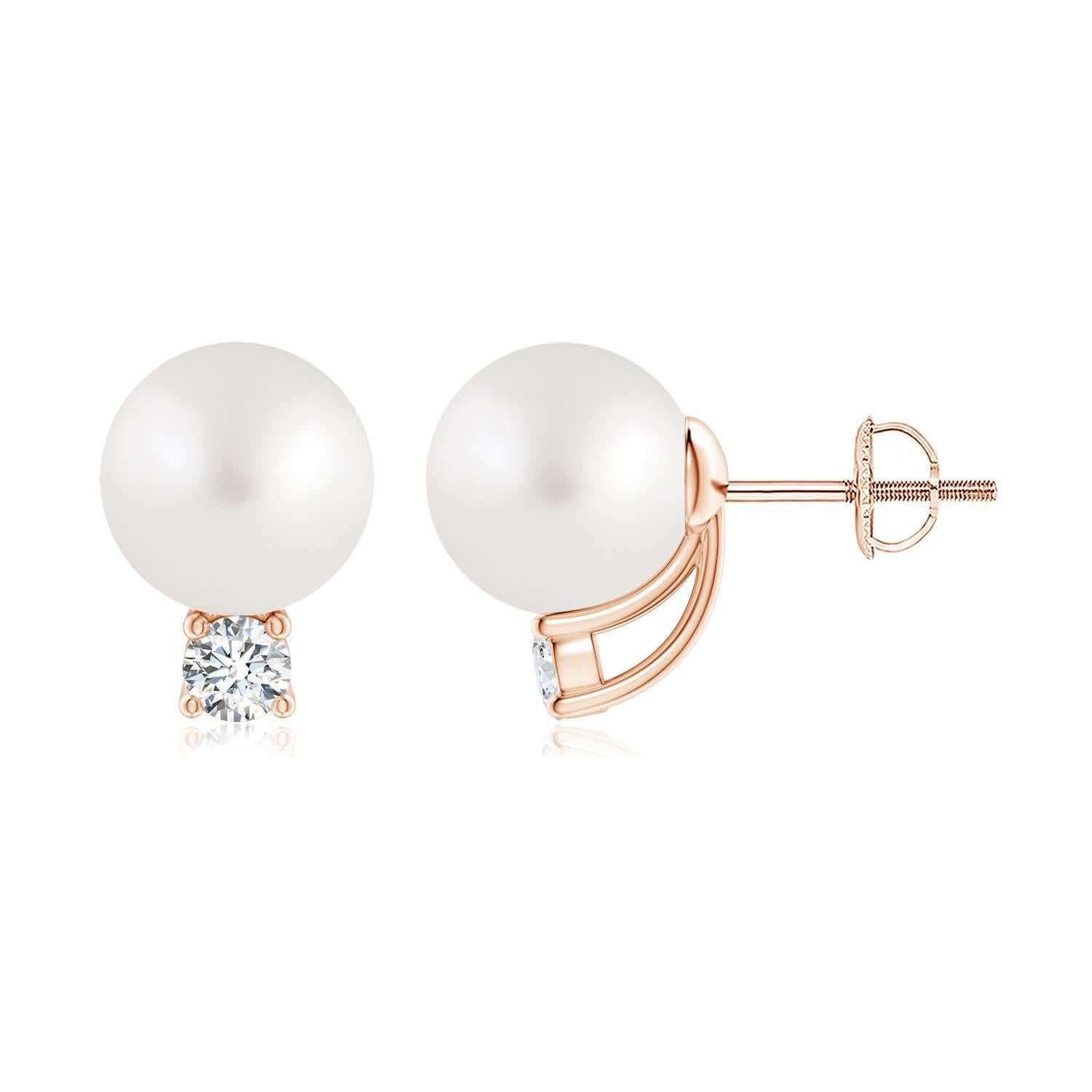 Angara - Clous d'oreilles solitaires en or massif 14 carats avec perles de culture des mers du Sud et diamants en vente 1