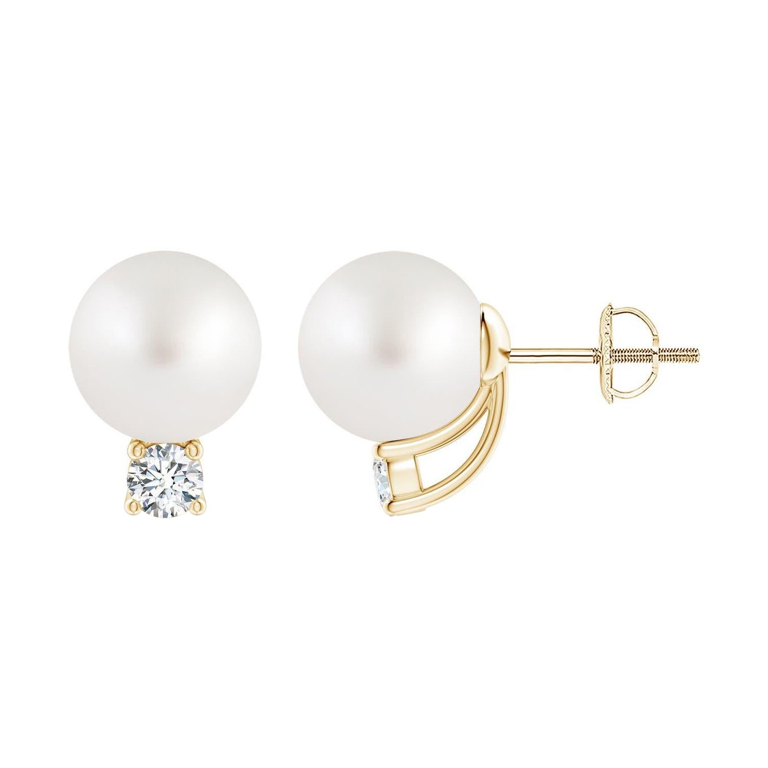 Angara - Clous d'oreilles solitaires en or massif 14 carats avec perles de culture des mers du Sud et diamants en vente