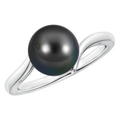 Angara Solitaire Tahitian Cultured Pearl Bypass Ring in 14K Solid Gold for Women