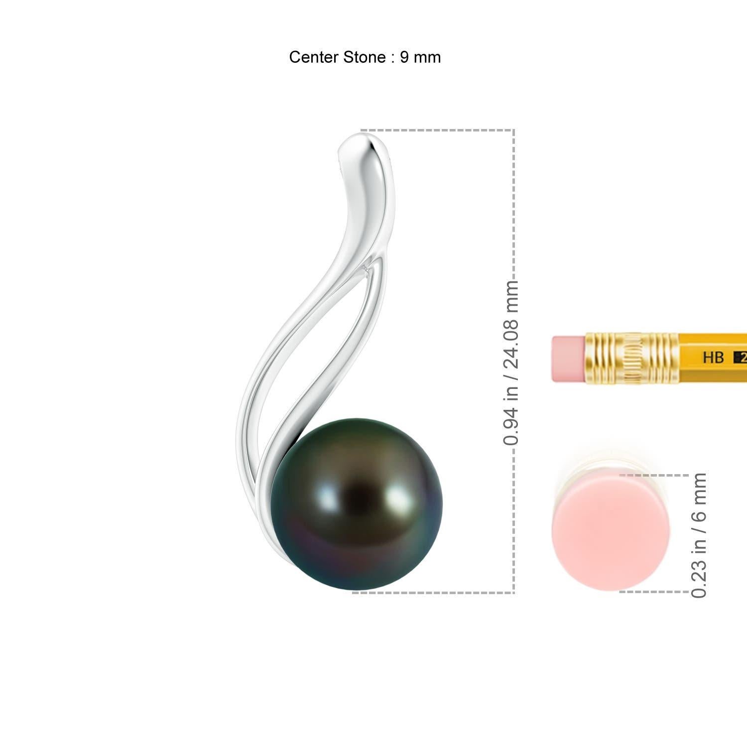 Round Cut Angara Solitaire Tahitian Cultured Pearl Swirl Pendant in 14K Solid Gold For Sale
