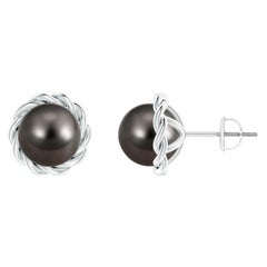 Angara Solitaire Tahitian Cultured Pearl Twist Rope Studs in 14K Solid Gold