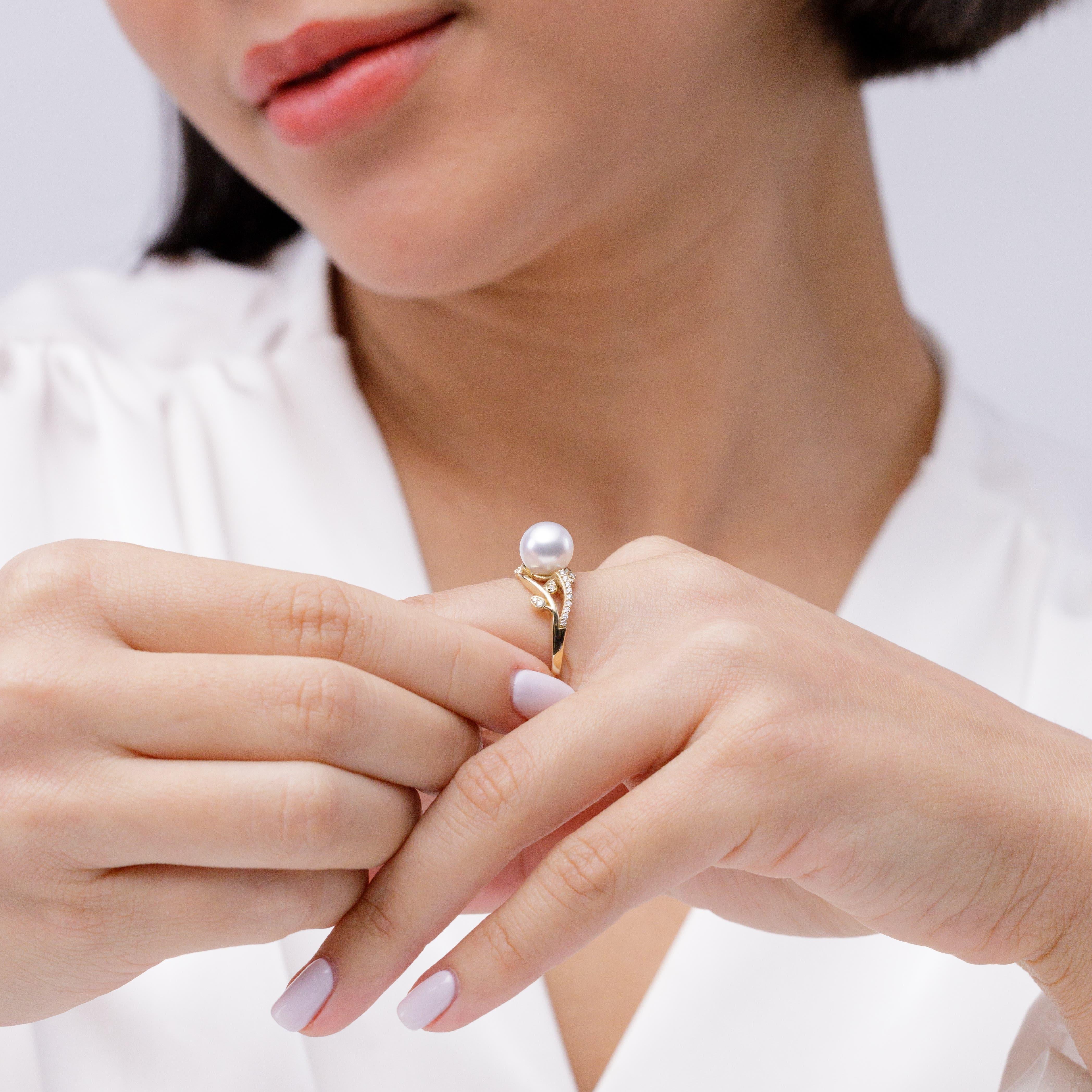 Angara Südsee-Zuchtperle & Diamant-Olivenblatt Rebe Ring in 14K massivem Gold (Moderne) im Angebot