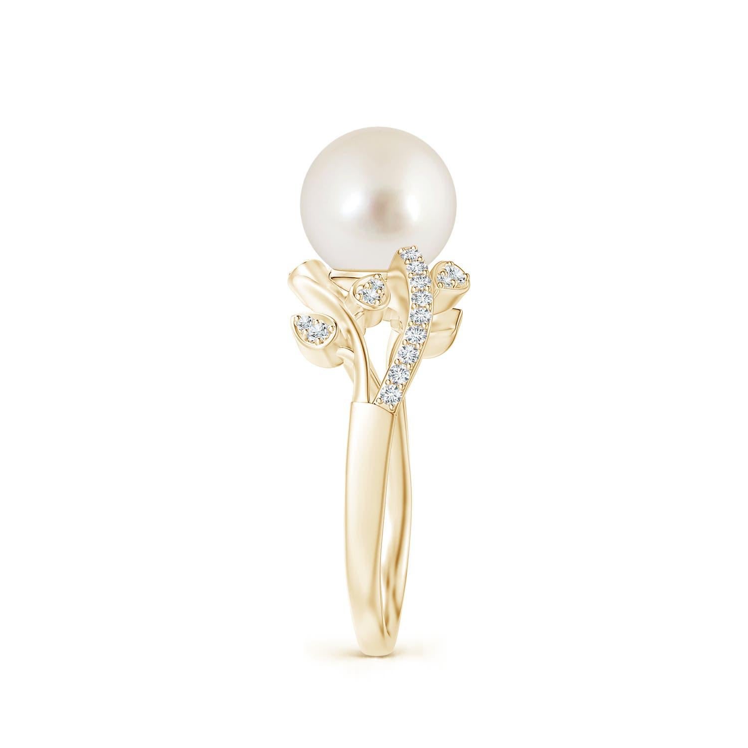 Angara Südsee-Zuchtperle & Diamant-Olivenblatt Rebe Ring in 14K massivem Gold im Zustand „Neu“ im Angebot in Los Angeles, CA