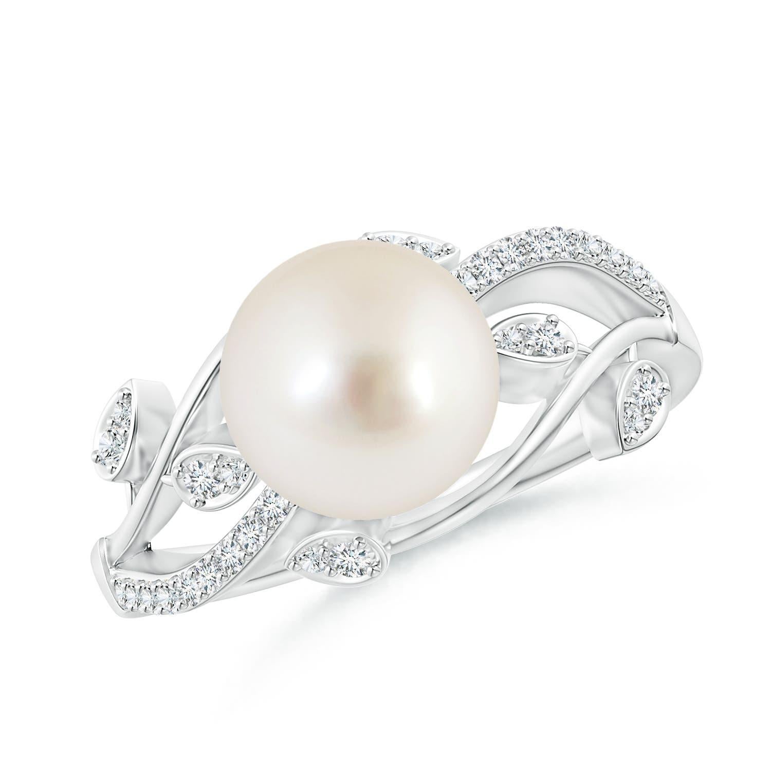 Angara Südsee-Zuchtperle & Diamant-Olivenblatt Rebe Ring in 14K massivem Gold im Angebot 2
