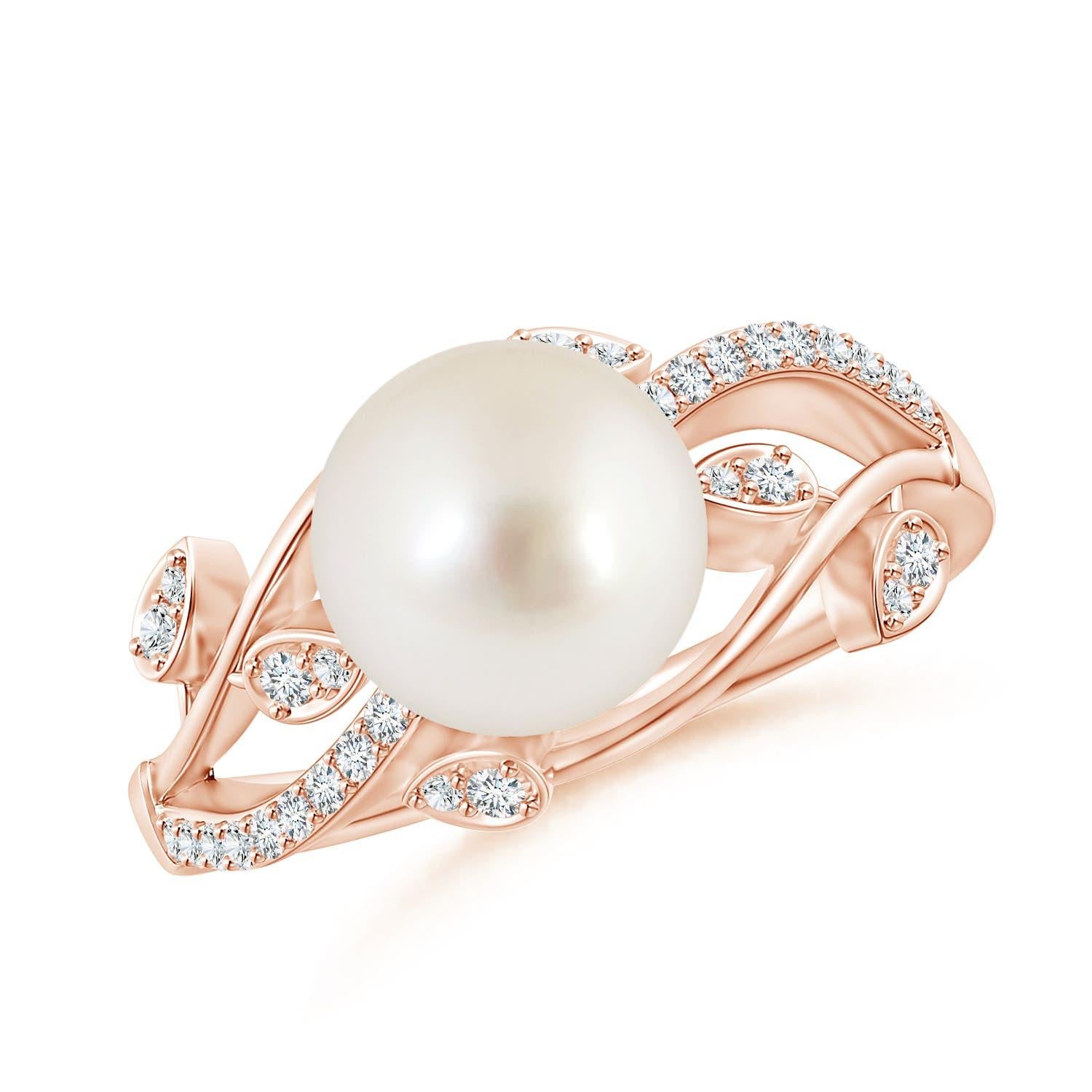 Angara Südsee-Zuchtperle & Diamant-Olivenblatt Rebe Ring in 14K massivem Gold im Angebot 3