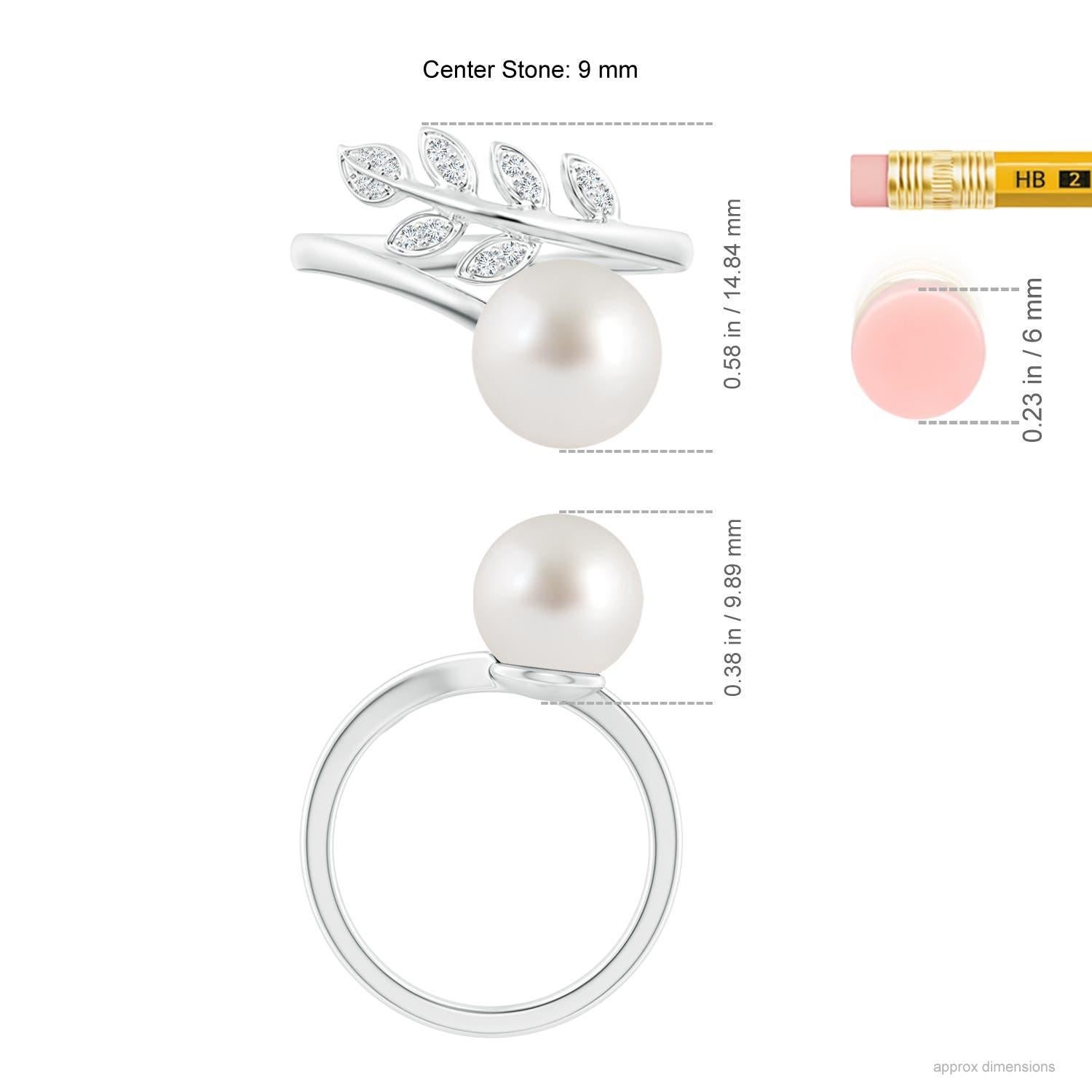 Anello Angara con perle coltivate dei mari del sud e diamanti a forma di foglia d'ulivo in oro massiccio 14 carati in vendita 1