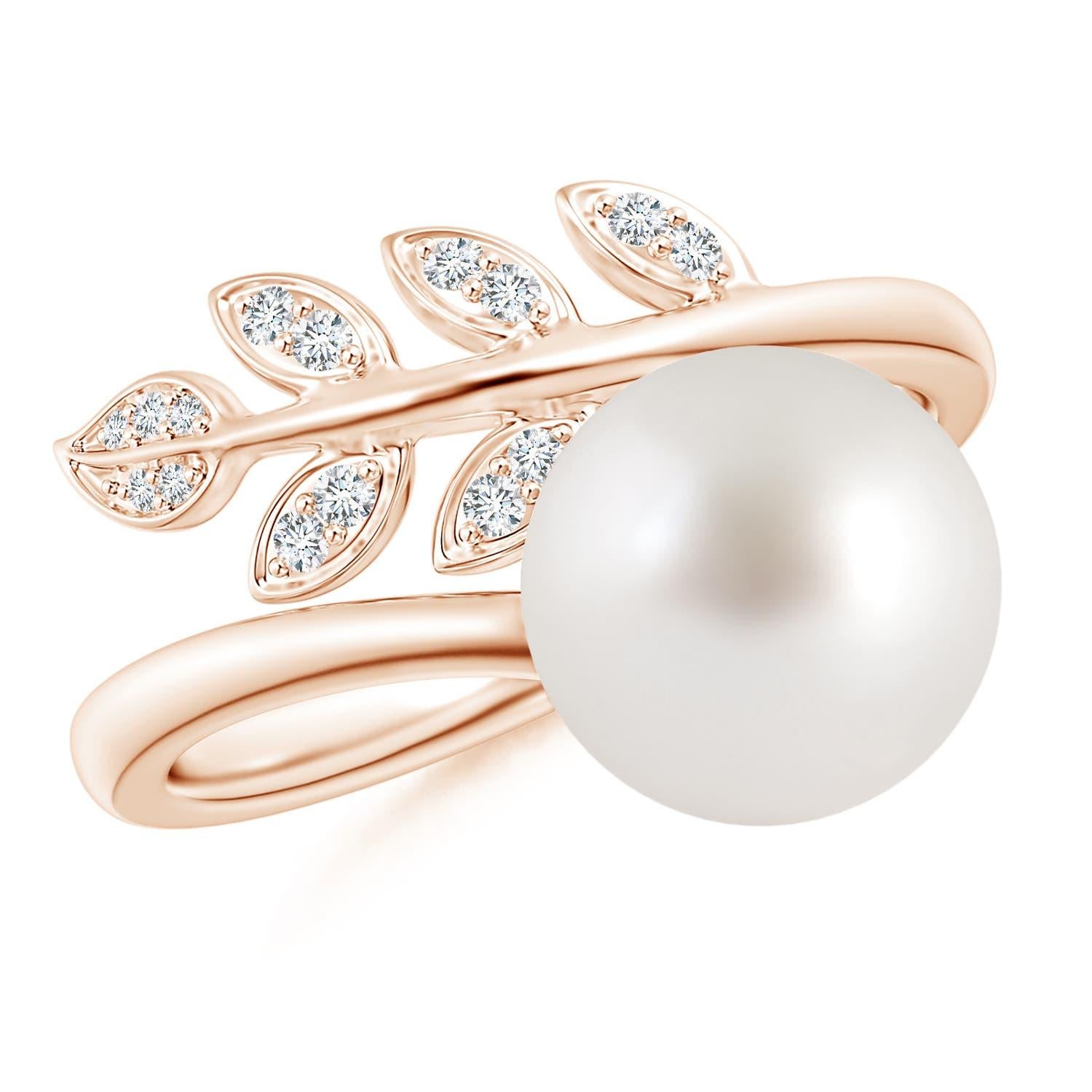 Anello Angara con perle coltivate dei mari del sud e diamanti a forma di foglia d'ulivo in oro massiccio 14 carati in vendita 3