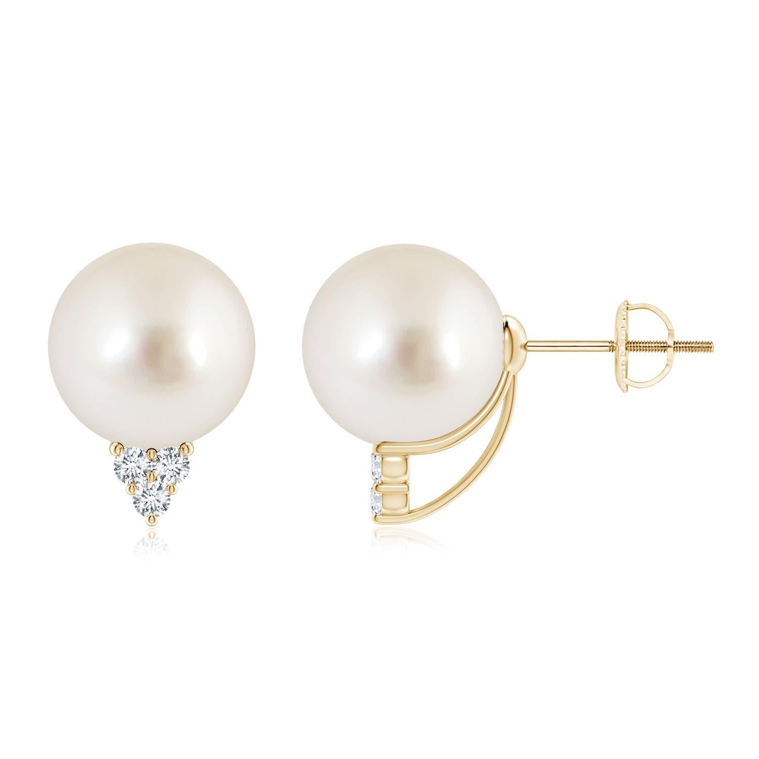 Boucles d'oreilles Angara perles de culture des mers du sud avec Trio de diamants en or massif 14K Neuf - En vente à Los Angeles, CA