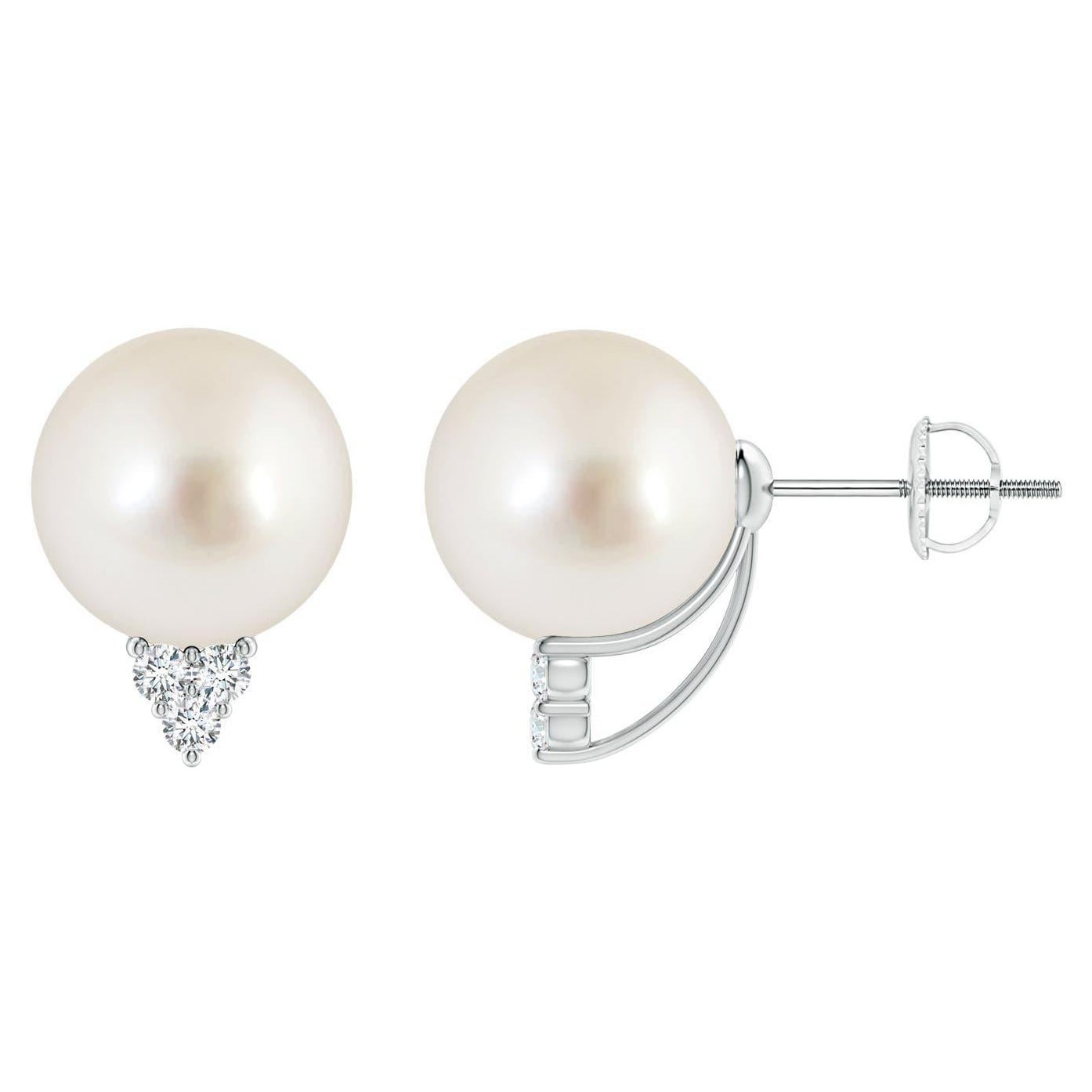 Angara Orecchini di perle coltivate dei mari del sud con Trio di diamanti in oro massiccio 14K