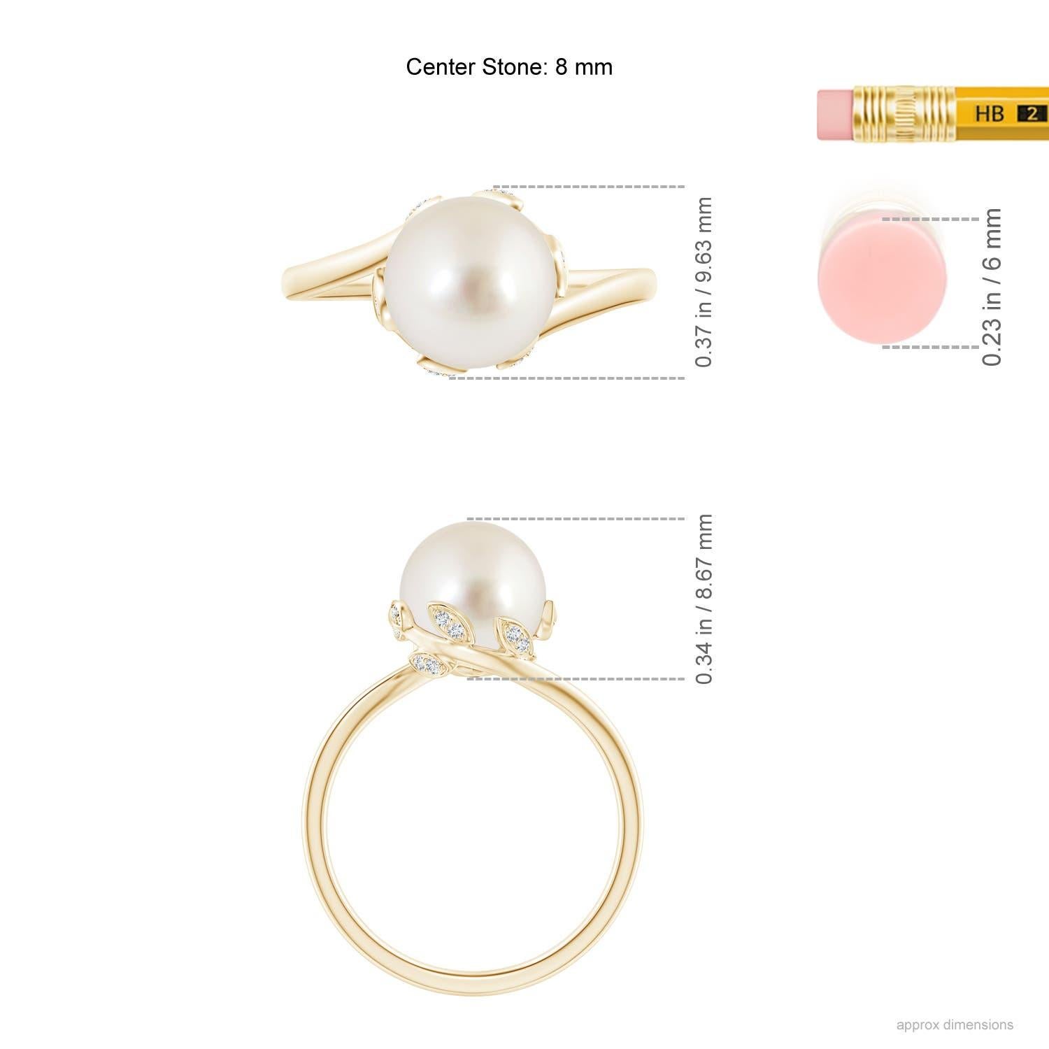 Women's Angara South Sea Cultured Pearl Olive Leaf Bypass Ring in 14K Solid Gold For Sale