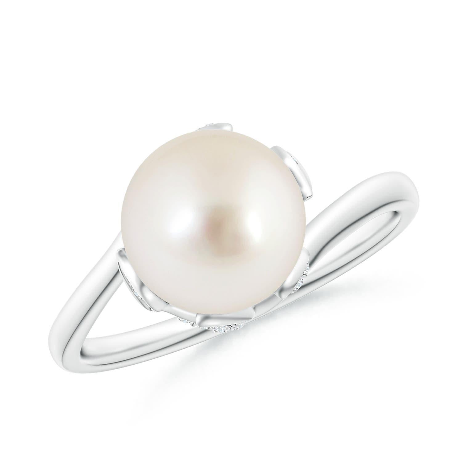 Angara South Sea Cultured Pearl Olive Leaf Bypass Ring in 14K Solid Gold For Sale 1