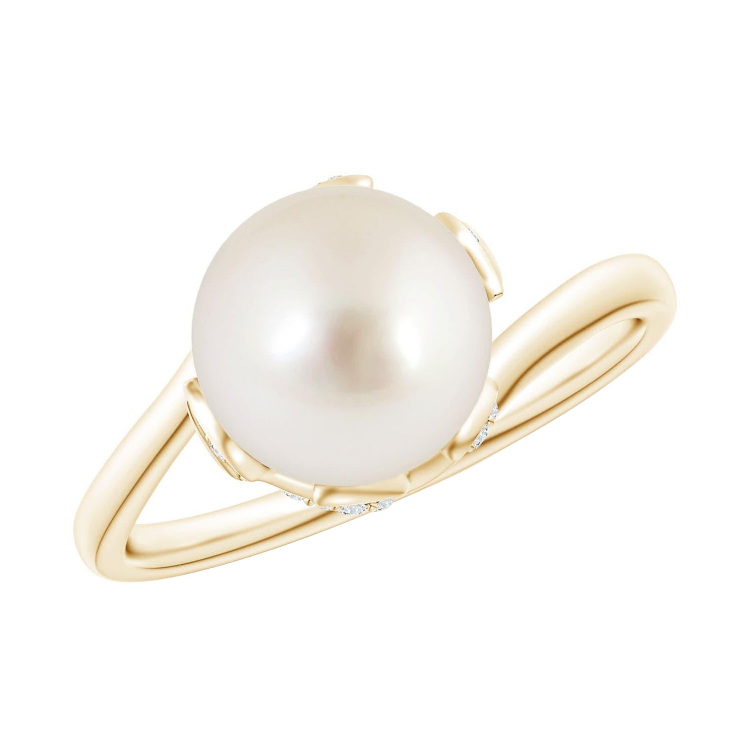 Angara South Sea Cultured Pearl Olive Leaf Bypass Ring in 14K Solid Gold For Sale