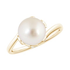 Angara South Sea Cultured Pearl Olive Leaf Bypass Ring in 14K Solid Gold