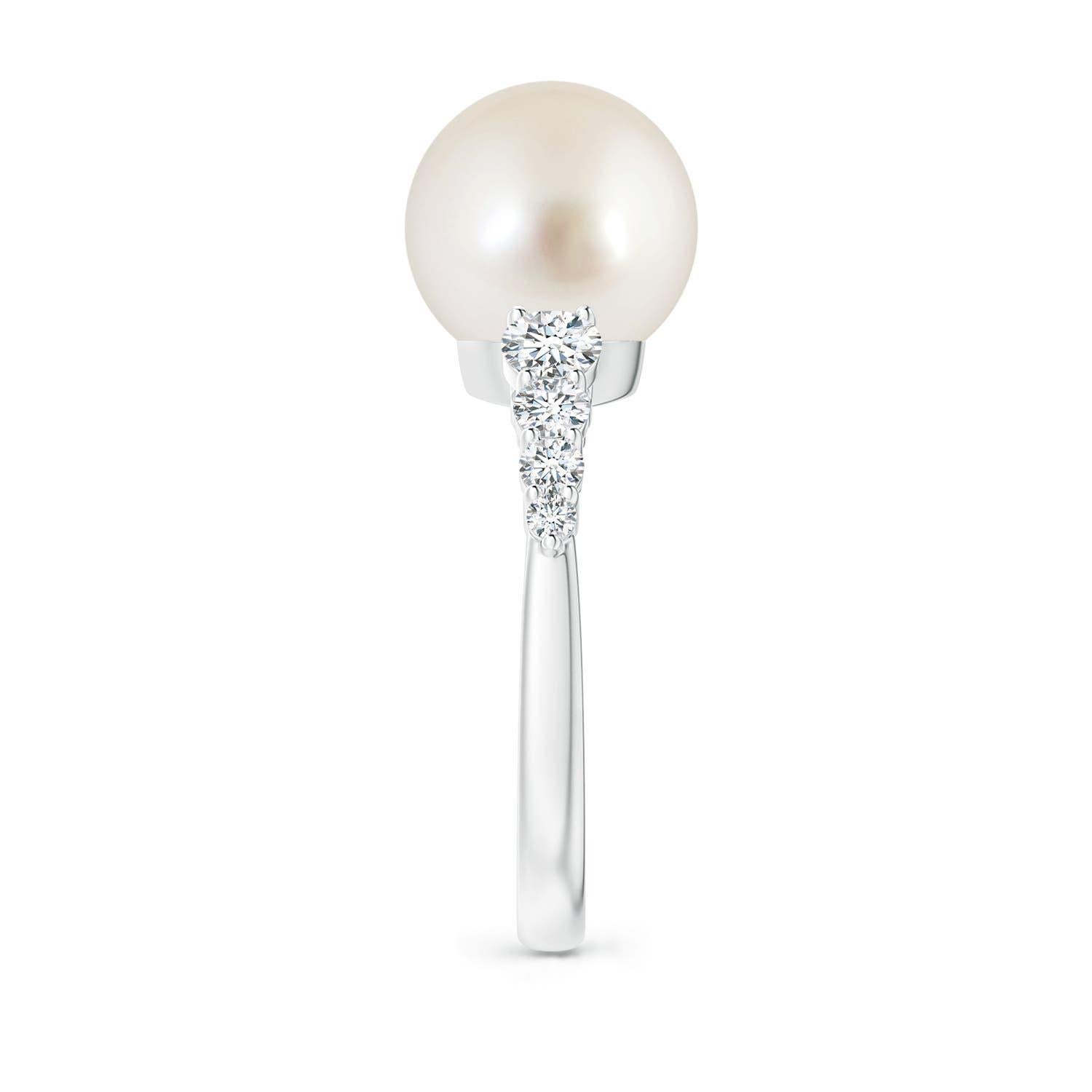Round Cut Angara South Sea Cultured Pearl Ring with Graduated Diamonds in 14K Solid Gold For Sale