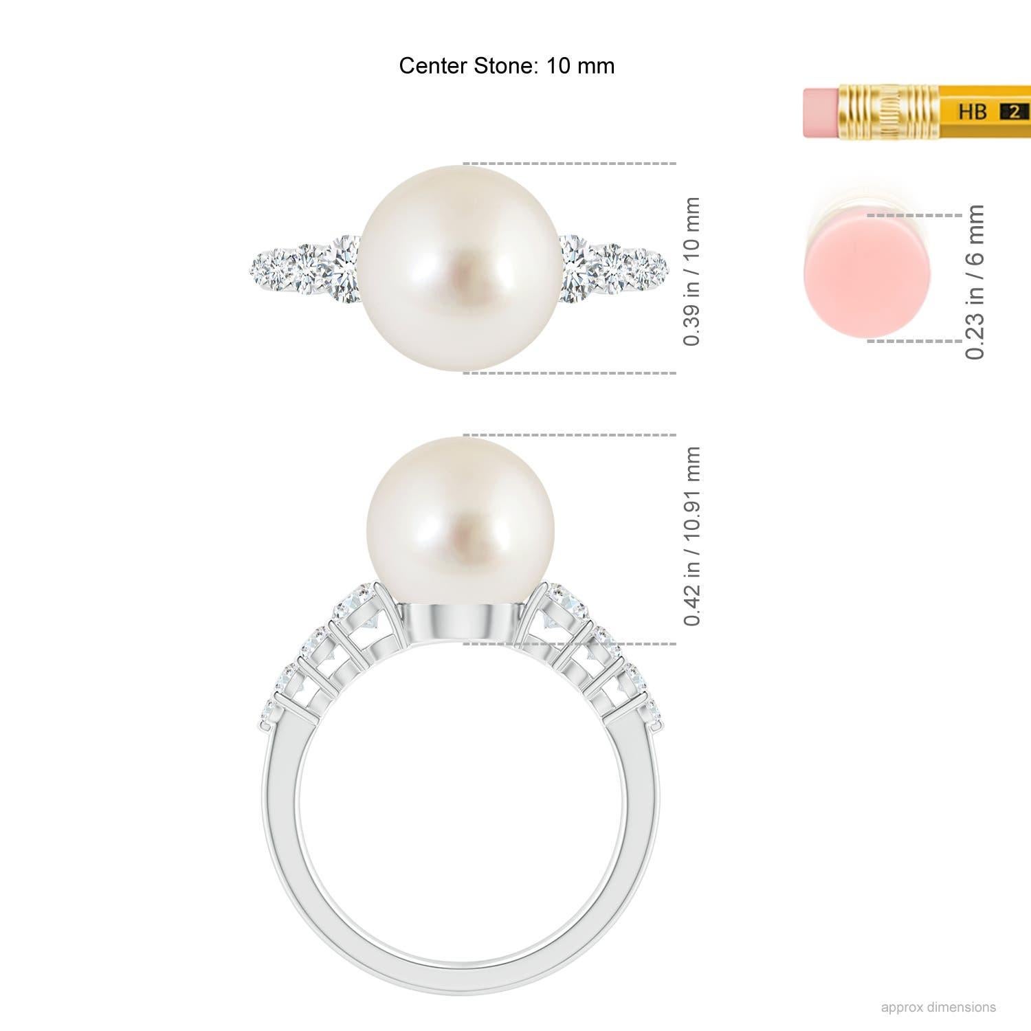 Women's Angara South Sea Cultured Pearl Ring with Graduated Diamonds in 14K Solid Gold For Sale
