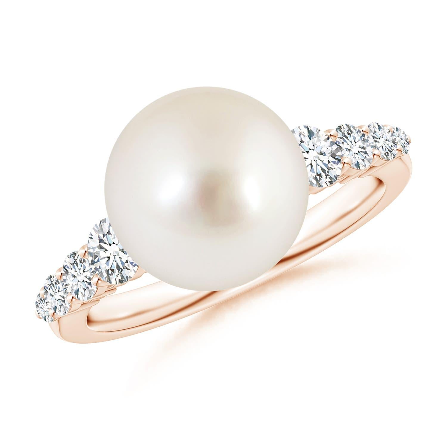 Angara South Sea Cultured Pearl Ring with Graduated Diamonds in 14K Solid Gold For Sale 2