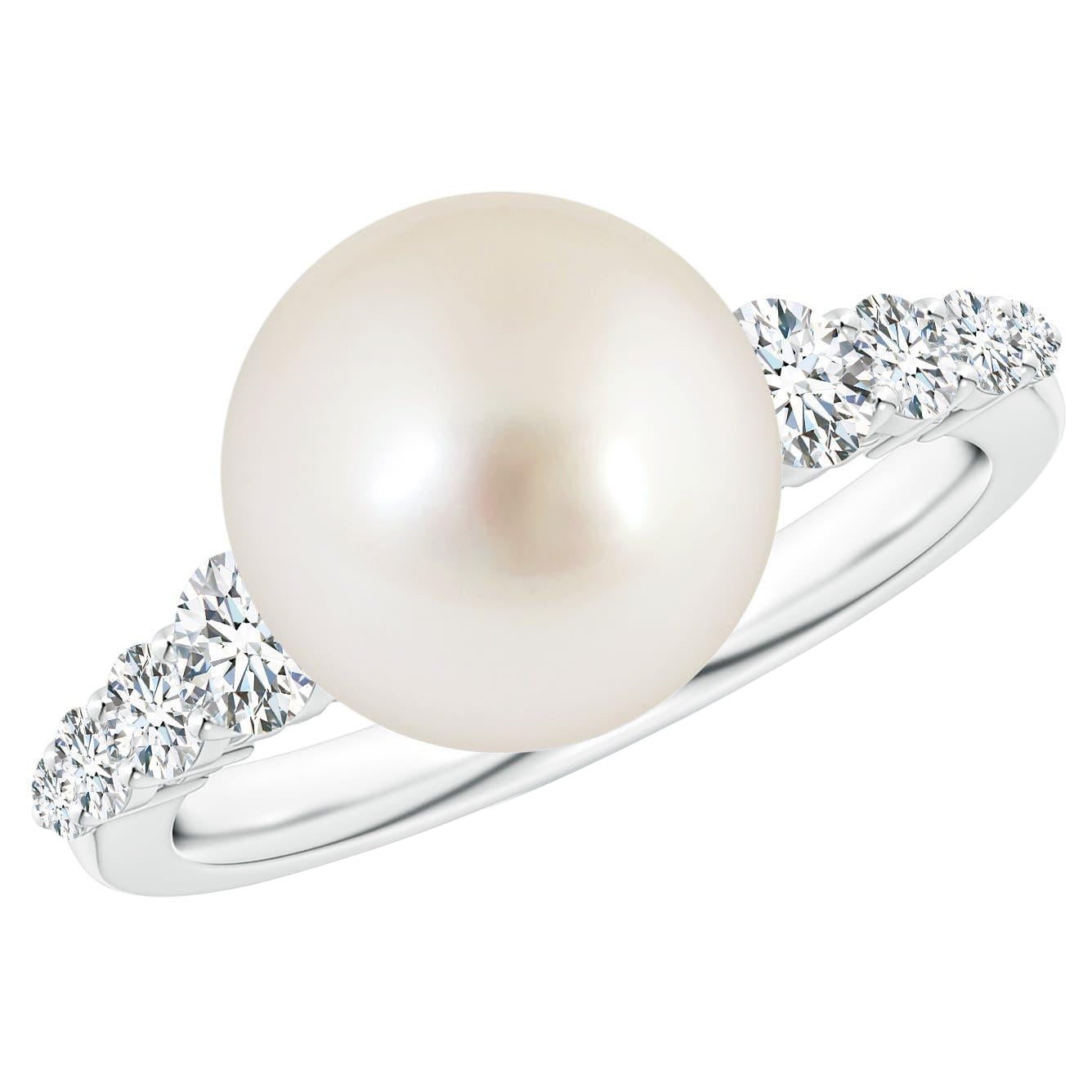 Angara South Sea Cultured Pearl Ring with Graduated Diamonds in 14K Solid Gold
