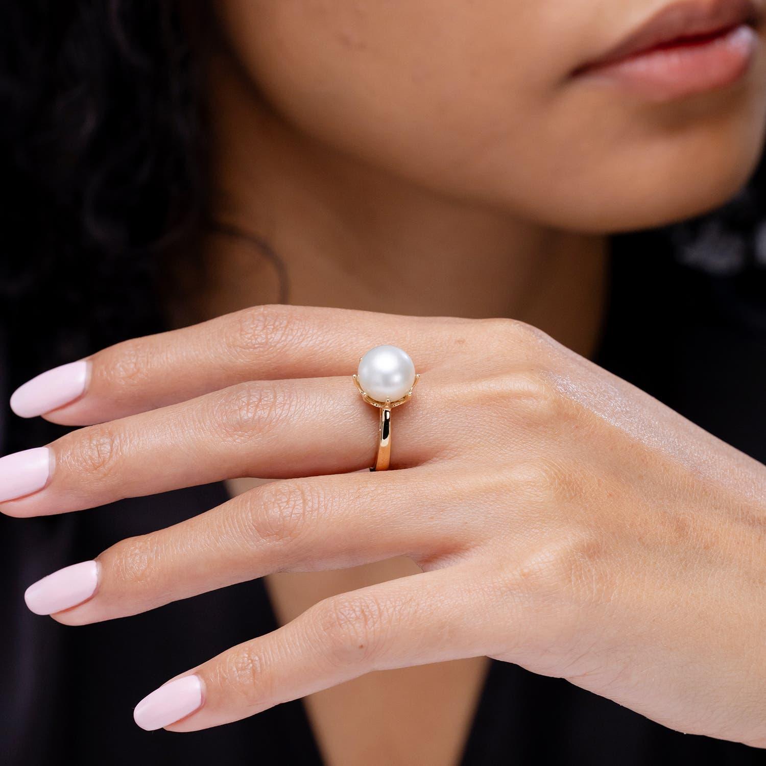 Angara Anello con corona solitario di perle coltivate dei mari del sud in oro massiccio 14K per donna In condizioni Nuovo in vendita a Los Angeles, CA