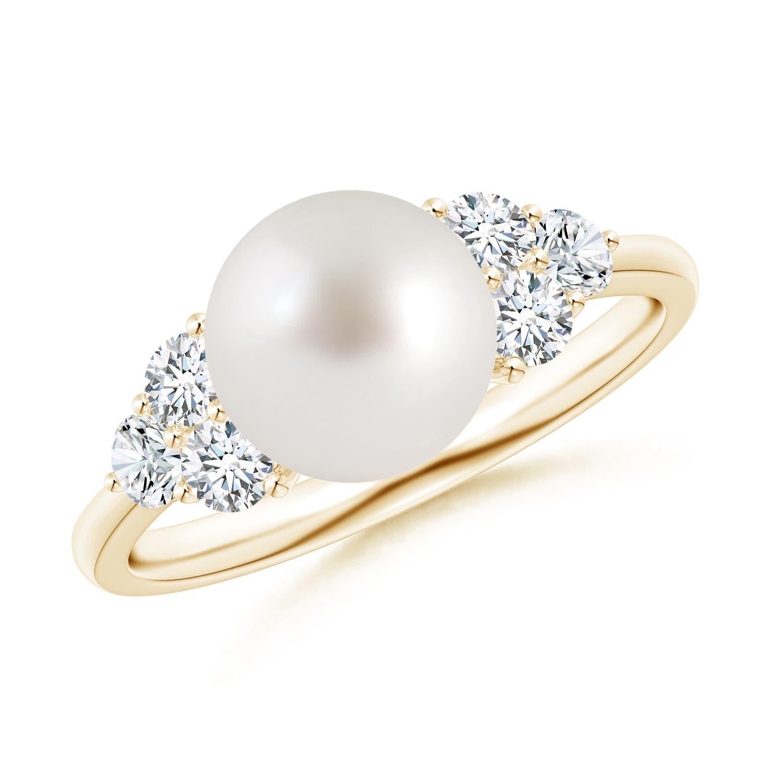 Anello Angara con perle di coltura dei mari del sud e Trio di diamanti in oro massiccio 14K per donna in vendita 2