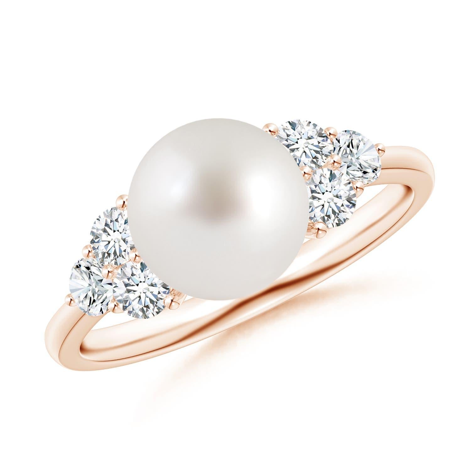 Anello Angara con perle di coltura dei mari del sud e Trio di diamanti in oro massiccio 14K per donna in vendita 3