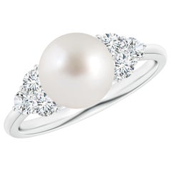 Anello Angara con perle di coltura dei mari del sud e Trio di diamanti in oro massiccio 14K per donna