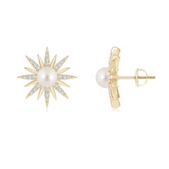 Angara Starburst Freshwater Pearl Gemini Multi-Wear Chain Earrings in 14K Gold
