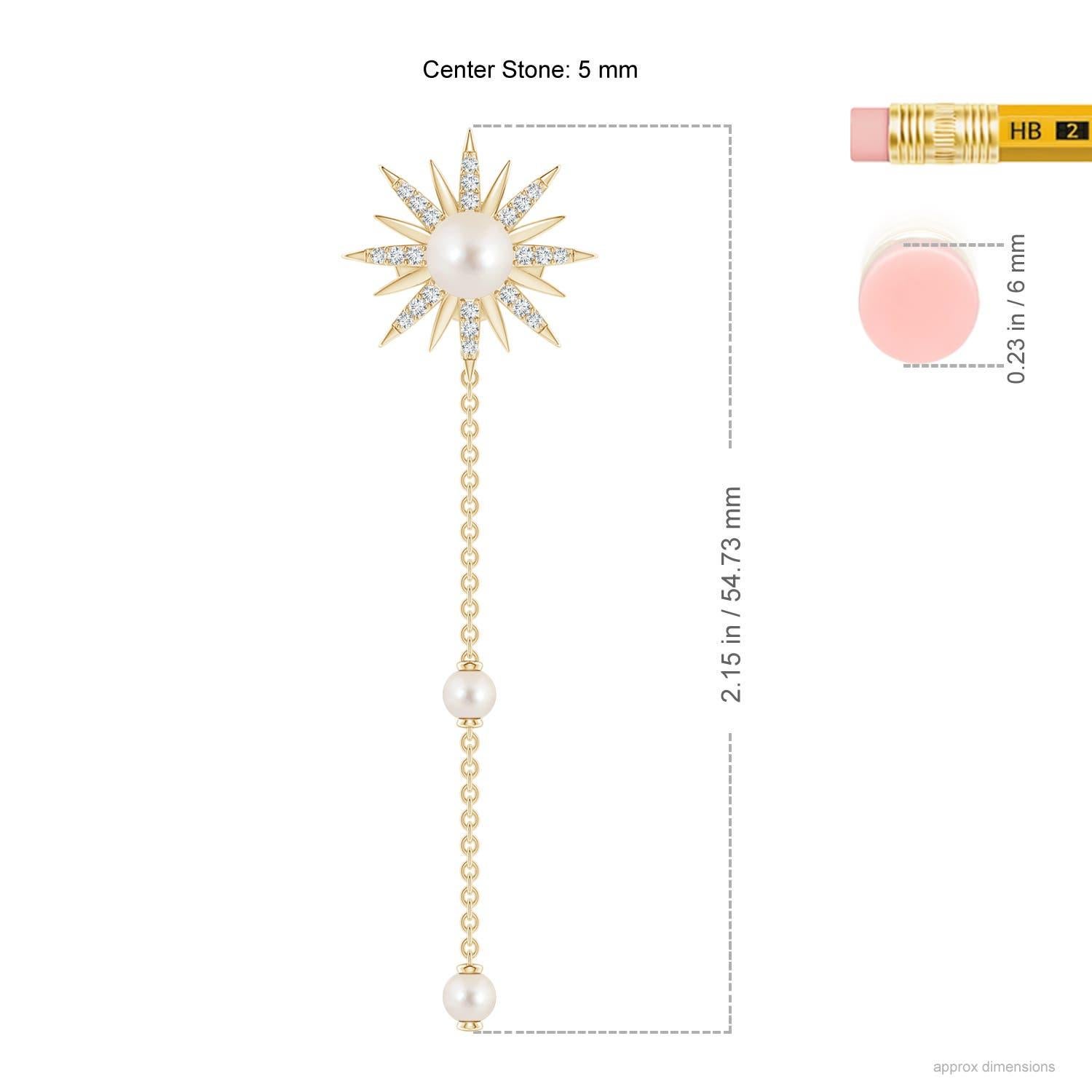 Pendientes de cadena multiusos Angara Starburst Freshwater Pearl Gemini en oro de 14 quilates Corte redondo en venta