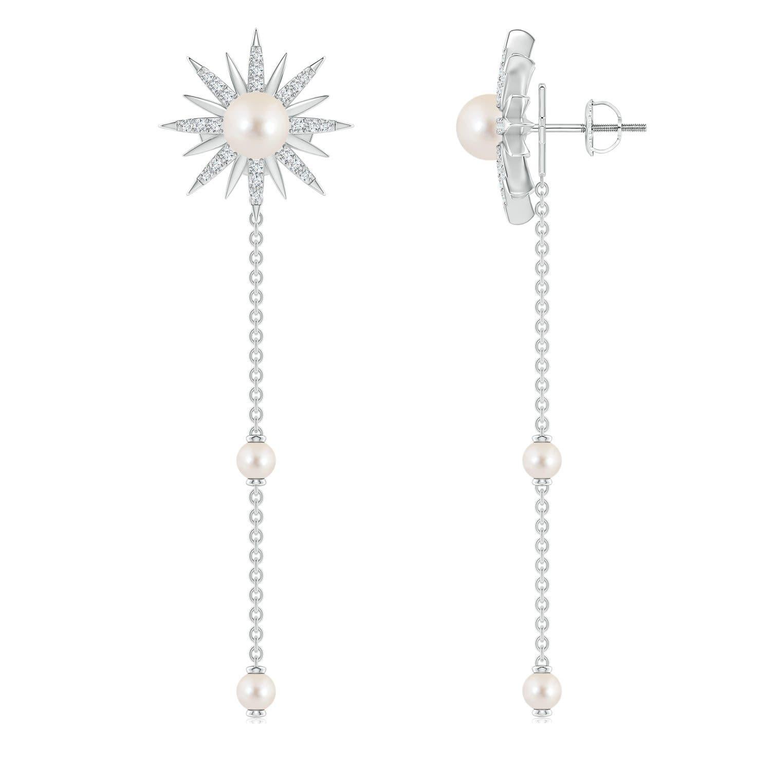 De las mujeres Pendientes de cadena multiusos Angara Starburst Freshwater Pearl Gemini en oro de 14 quilates en venta