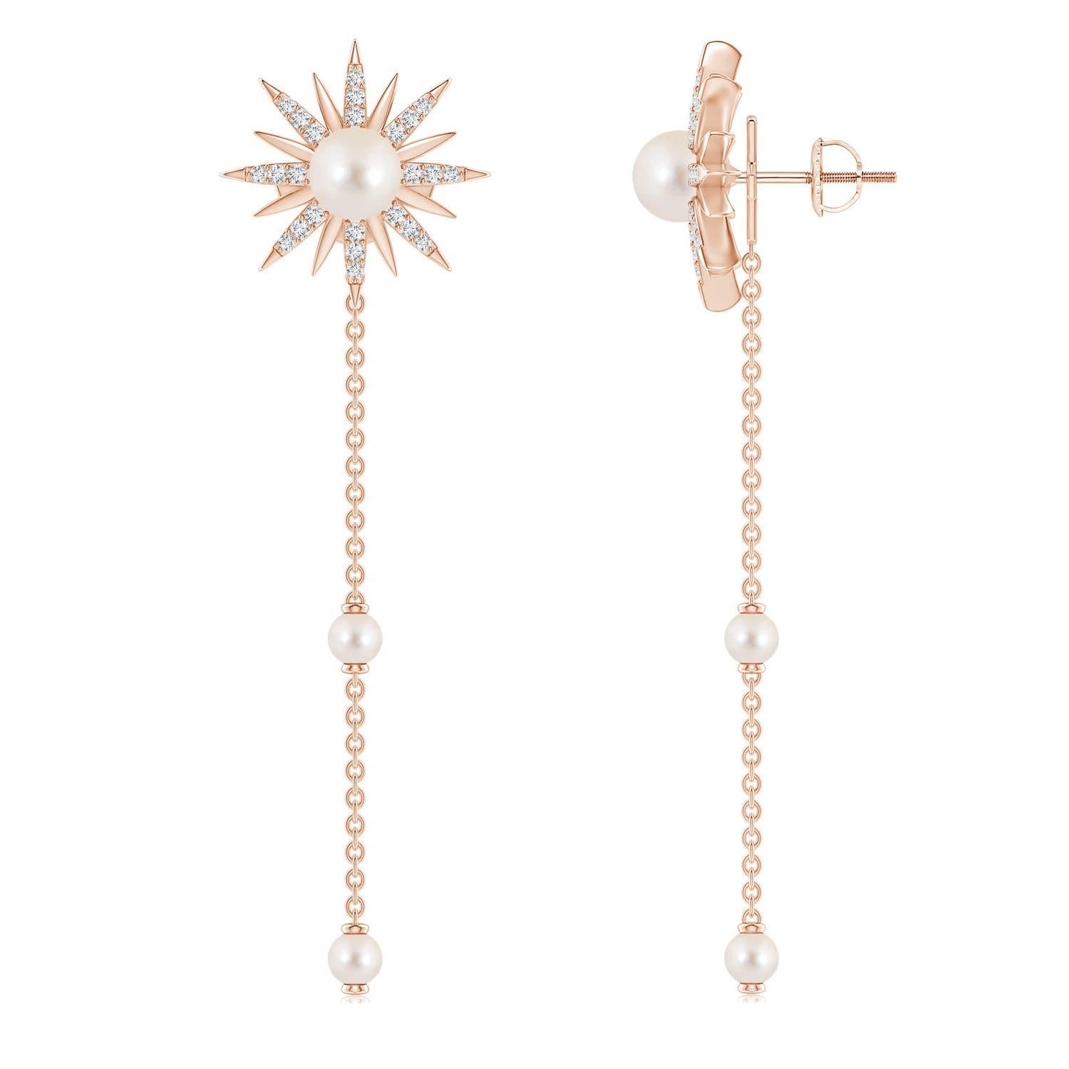 Pendientes de cadena multiusos Angara Starburst Freshwater Pearl Gemini en oro de 14 quilates en venta 1