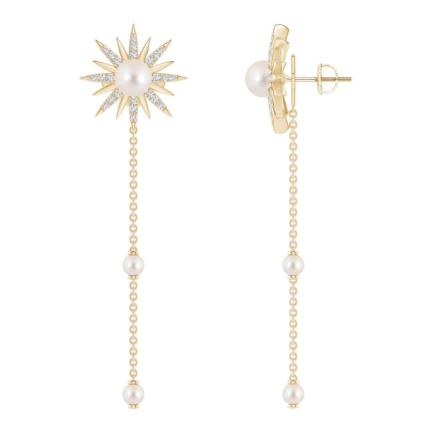 Pendientes de cadena multiusos Angara Starburst Freshwater Pearl Gemini en oro de 14 quilates