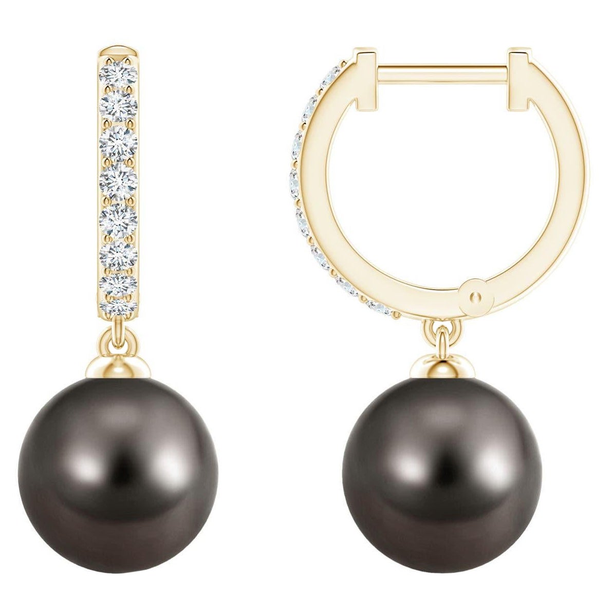 Angara - Boucles d'oreilles en or massif 14 carats avec perles de culture de Tahiti pour femmes