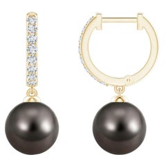 Angara - Boucles d'oreilles en or massif 14 carats avec perles de culture de Tahiti pour femmes