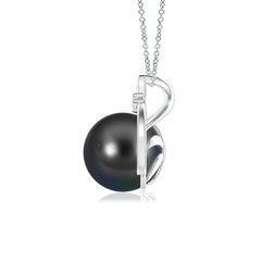 Angara Tahitian Cultured Pearl Solitaire Pendant with Diamond in 14K Solid Gold