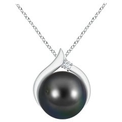 Pendentif solitaire en or massif 14K avec diamant et perle de culture de Tahiti Angara