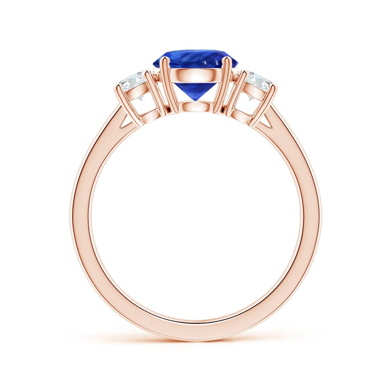 For Sale:  ANGARA Three stone GIA Certified Blue Sapphire Ring in Rose Gold with Diamonds 2