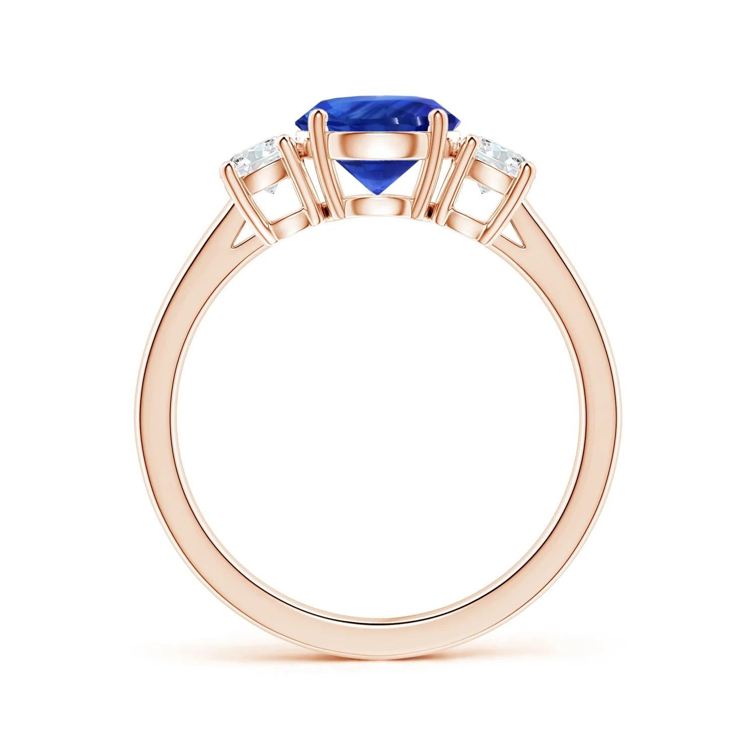 For Sale:  Angara Three Stone Gia Certified Blue Sapphire Ring in Rose Gold with Diamonds 2