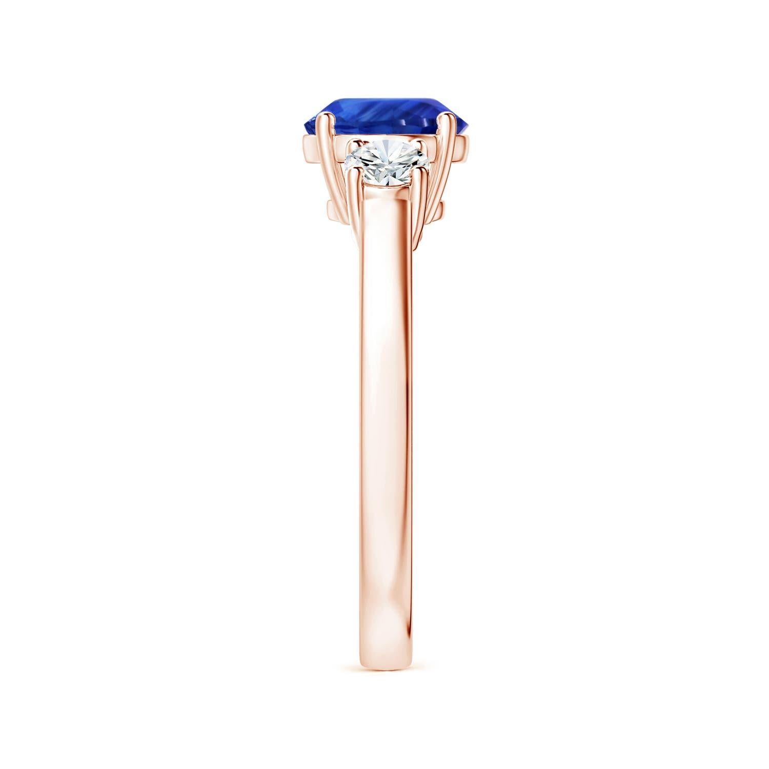 For Sale:  ANGARA Three stone GIA Certified Blue Sapphire Ring in Rose Gold with Diamonds 4