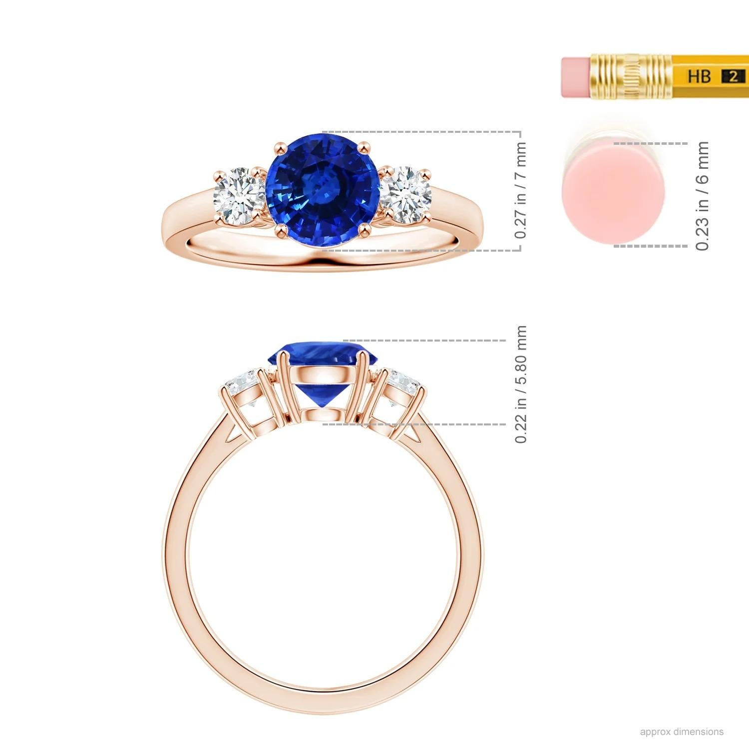 For Sale:  Angara Three Stone Gia Certified Blue Sapphire Ring in Rose Gold with Diamonds 5