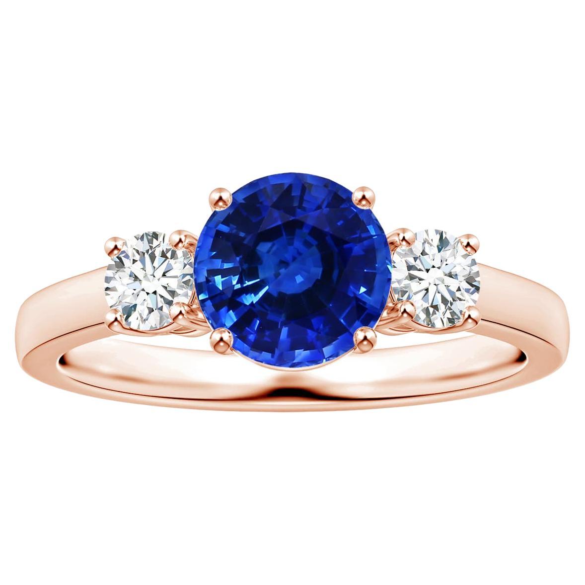 ANGARA Three stone GIA Certified Blue Sapphire Ring in Rose Gold with Diamonds