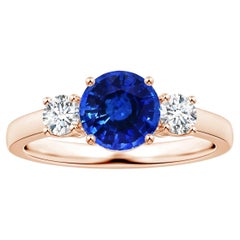 Anillo Angara de Tres Piedras de Zafiro Azul Certificado Gia en Oro Rosa con Diamantes