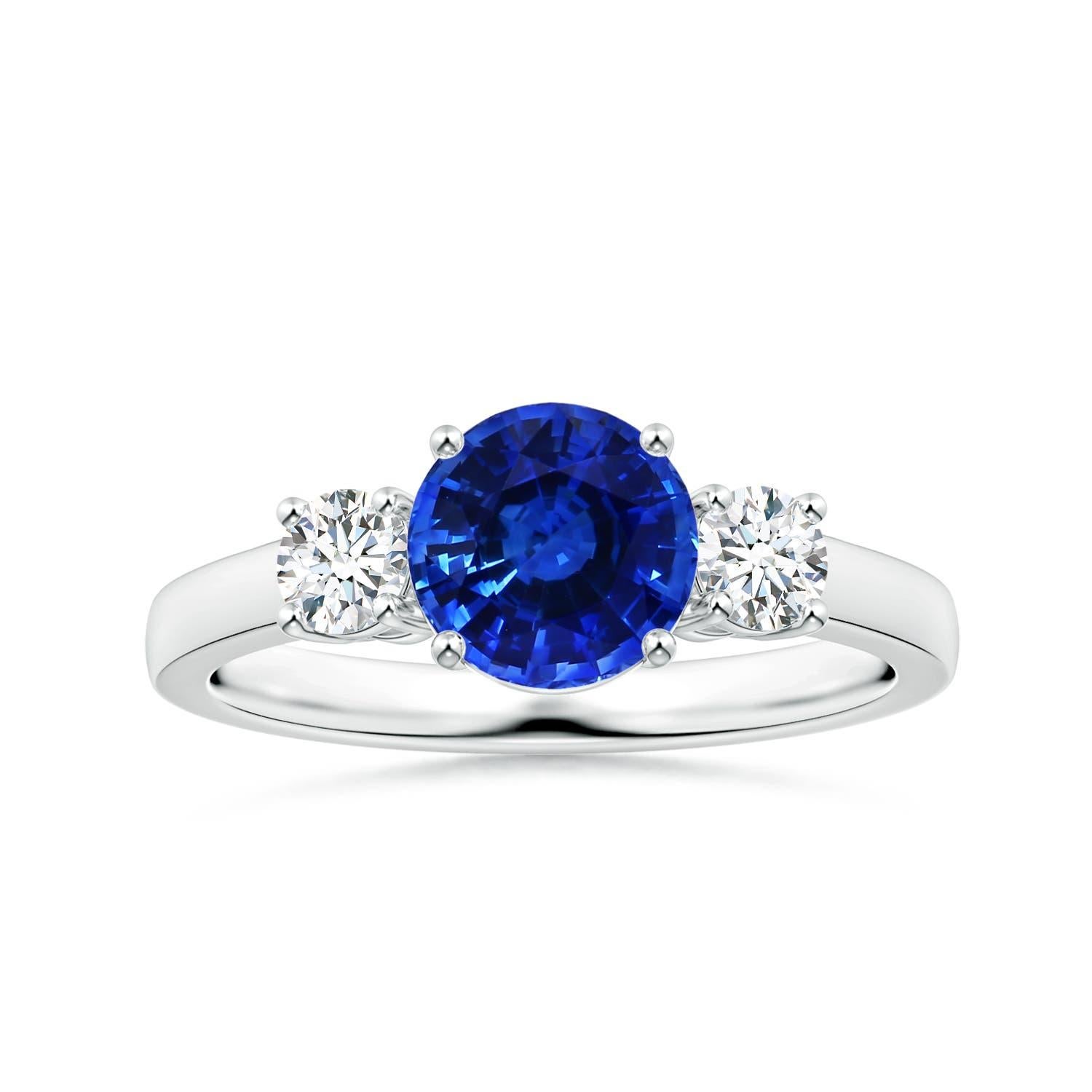 ANGARA Three Stone GIA Certified Blue Sapphire Ring in White Gold with Diamonds