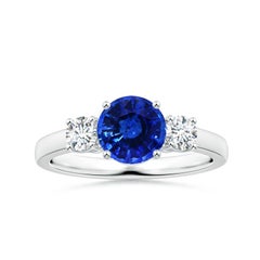 ANGARA Bague à trois pierres en or blanc avec saphir bleu certifié GIA et diamants