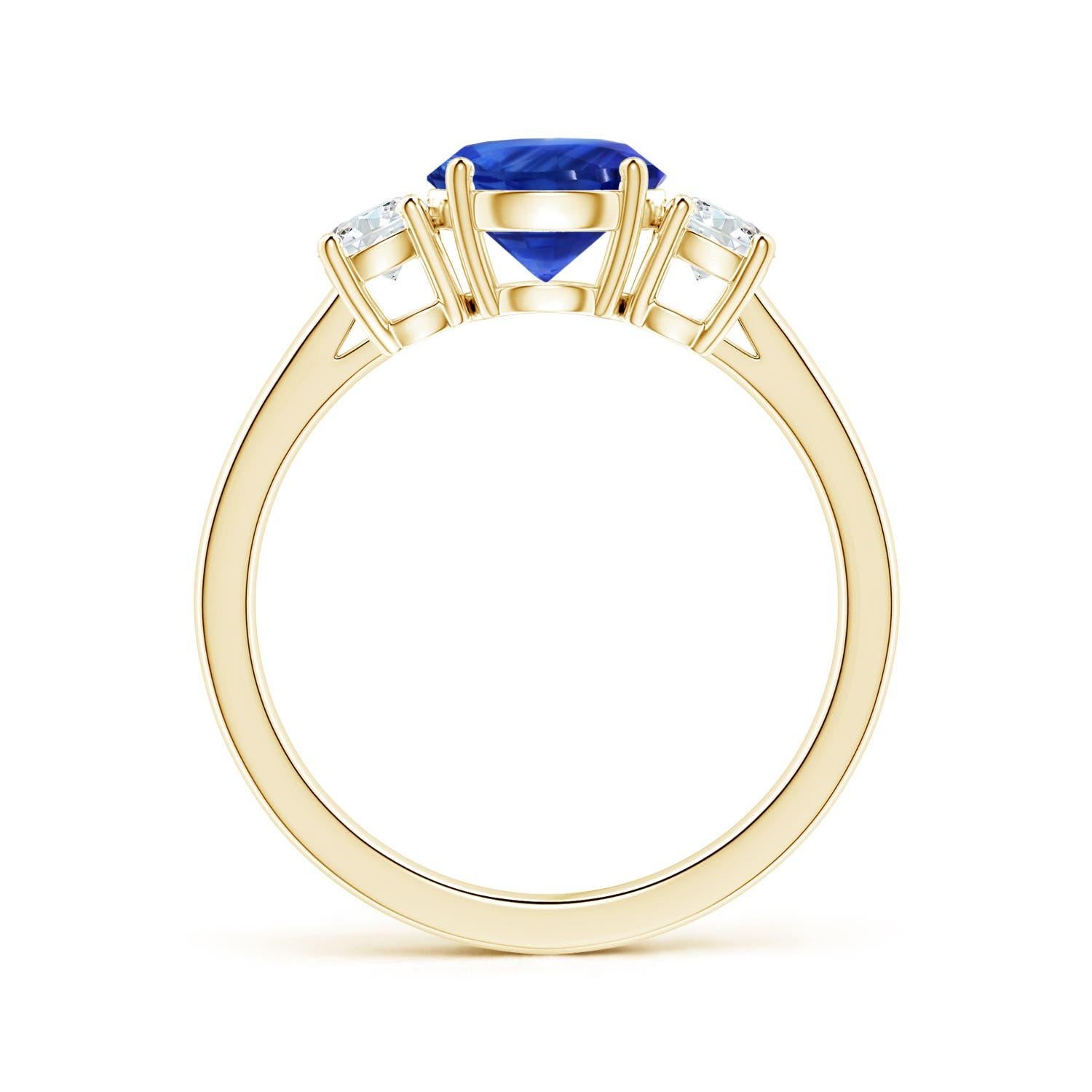 For Sale:  ANGARA Three stone GIA Certified Blue Sapphire Ring in Yellow Gold with Diamonds 2